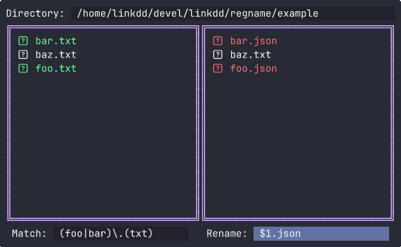 regname - Mass renamer TUI written in Rust.