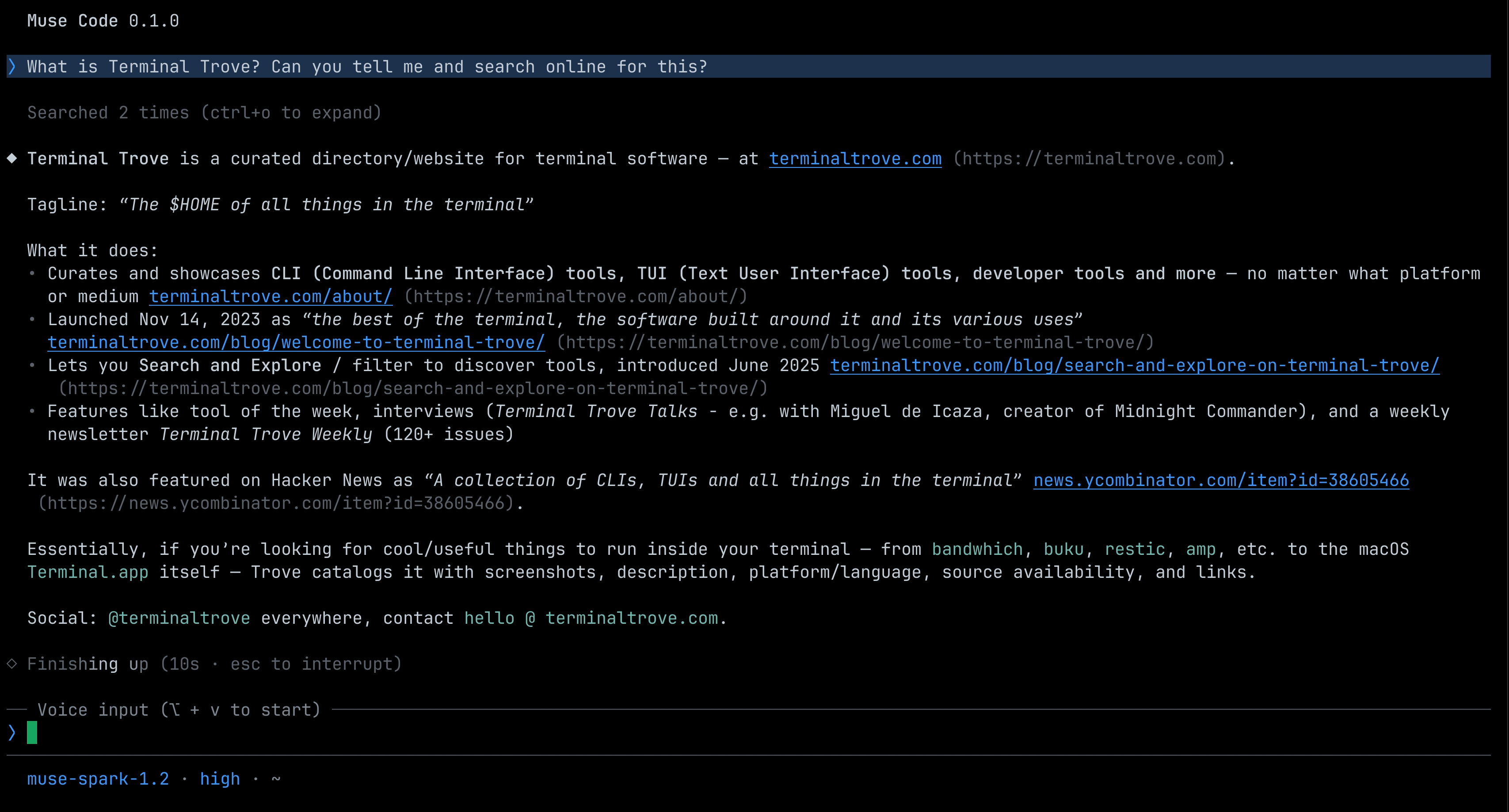 Muse Code - Meta's coding agent for the terminal and CI, built on Muse Spark