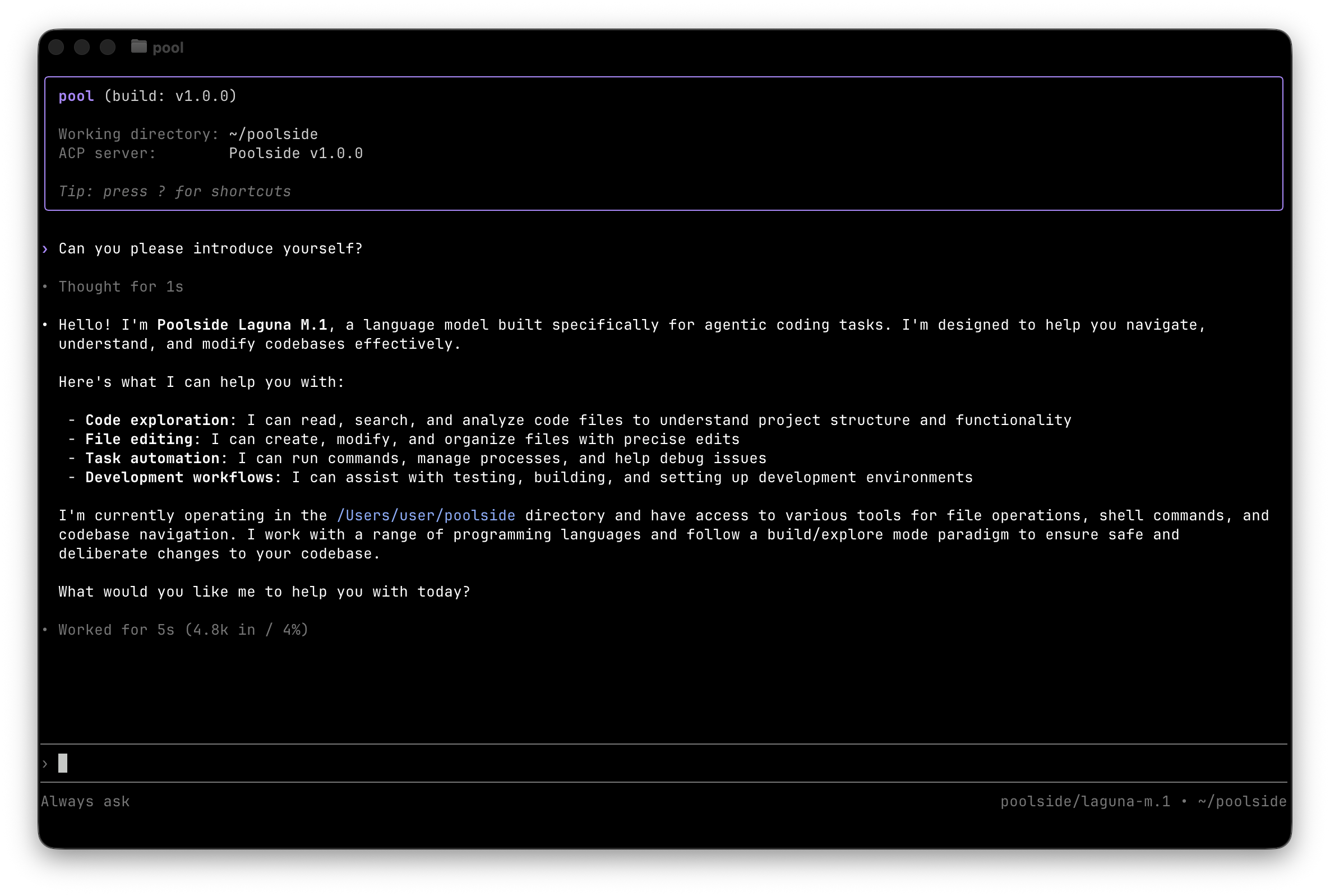 Poolside Agent CLI - Work with Poolside Agents from your terminal