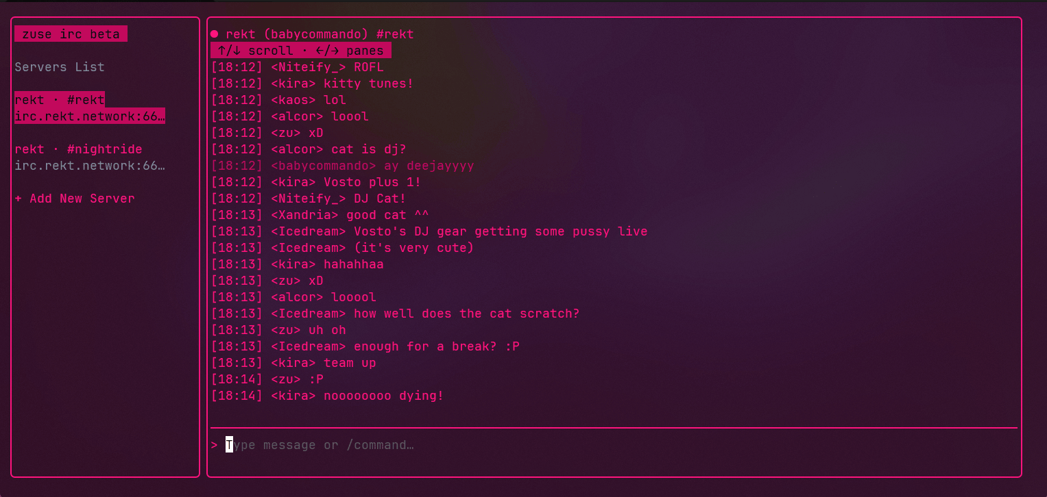 zuse - A sleek, minimal IRC client for your terminal.