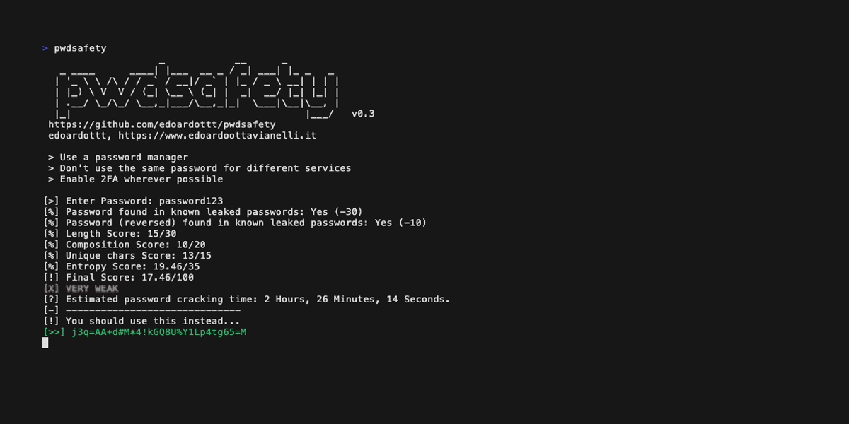 pwdsafety - A command line tool checking password safety.