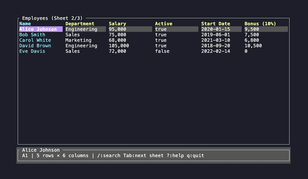 xleak - Expose Excel files in your terminal, no Microsoft Excel required.