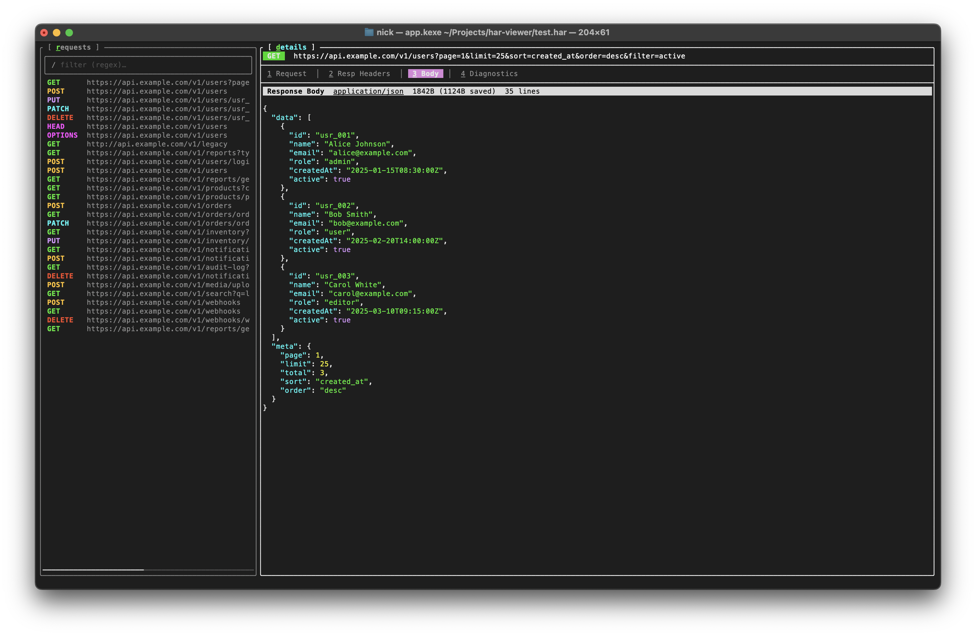 har-viewer - A terminal UI for inspecting HAR (HTTP Archive) files.