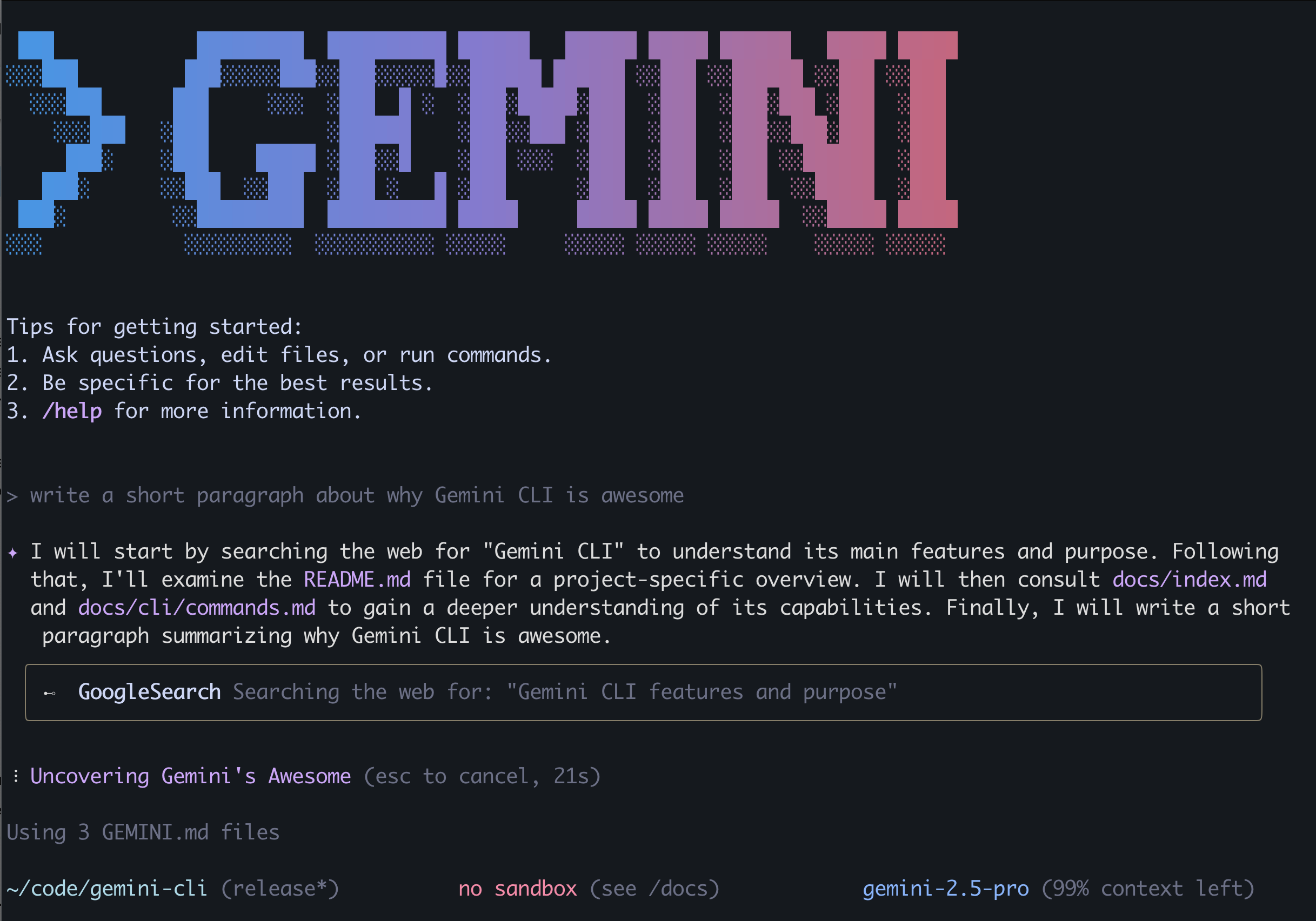 Gemini CLI - An open-source AI agent that brings Gemini into your terminal
