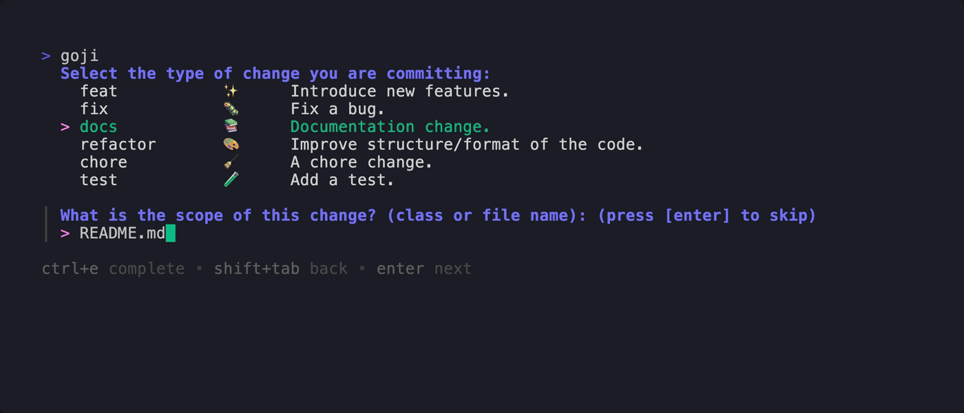 goji - Commitizen-like tool for formatting commit messages using emojis.