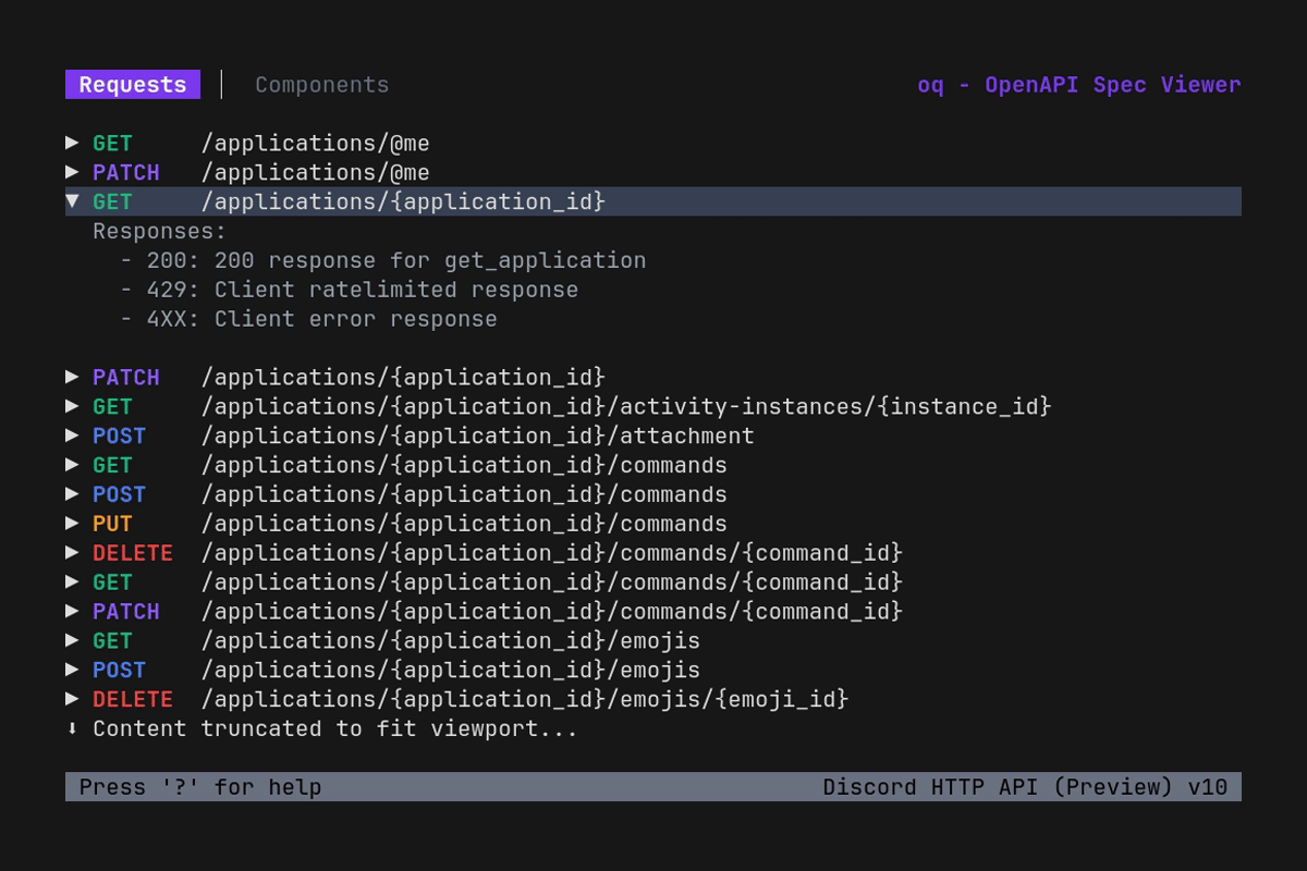 oq - A terminal-based OpenAPI Spec (OAS) viewer.