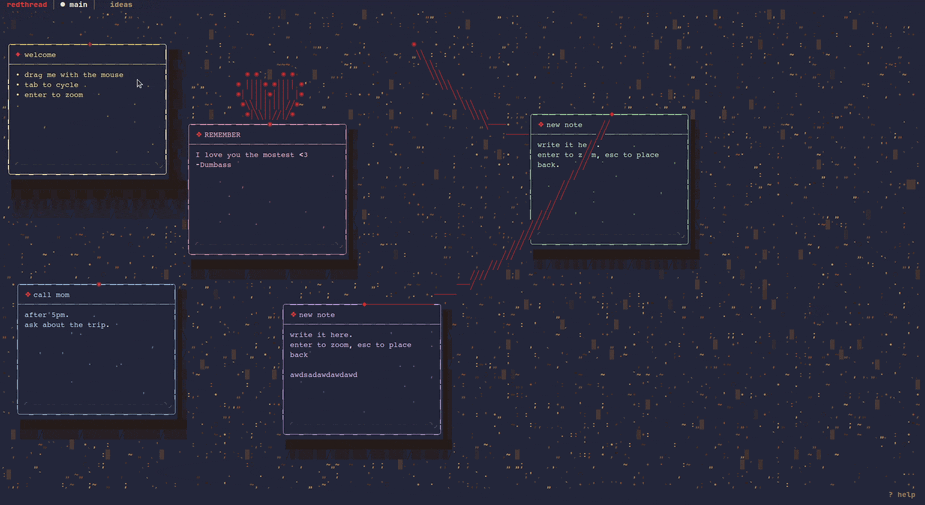 redthread - A sticky-note pinboard TUI inside of your terminal.