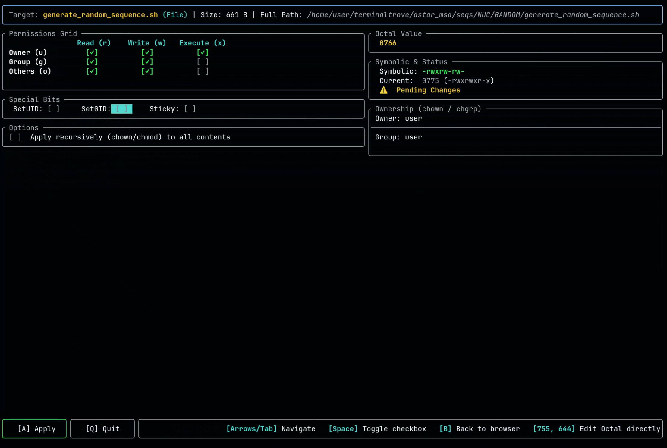 rwx - A Unix permissions and ownership manager in the terminal.