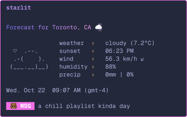 starlit - A minimal, cute and customizable weather cli.