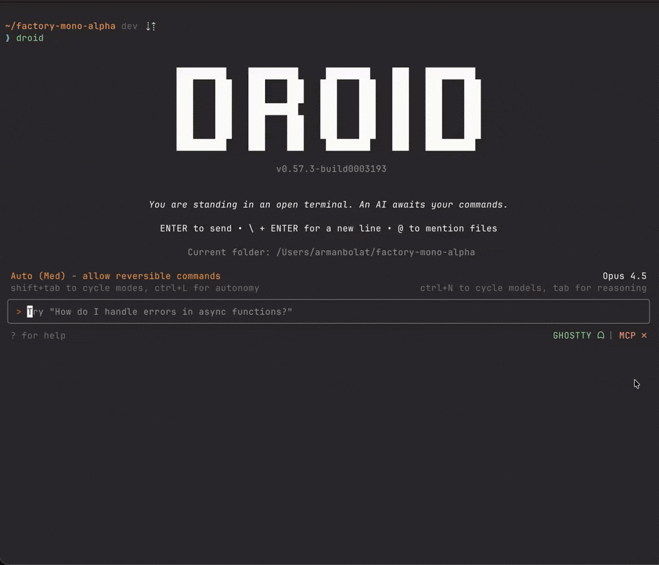 Droid CLI preview
