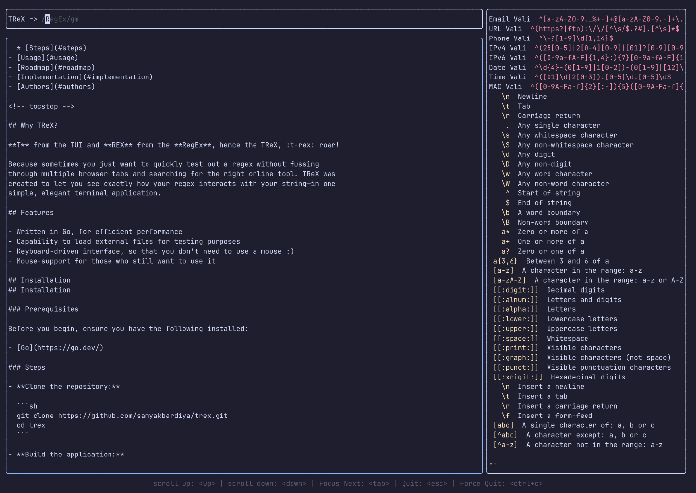trex - A terminal app for RegEx visualization, 🦖 roar!