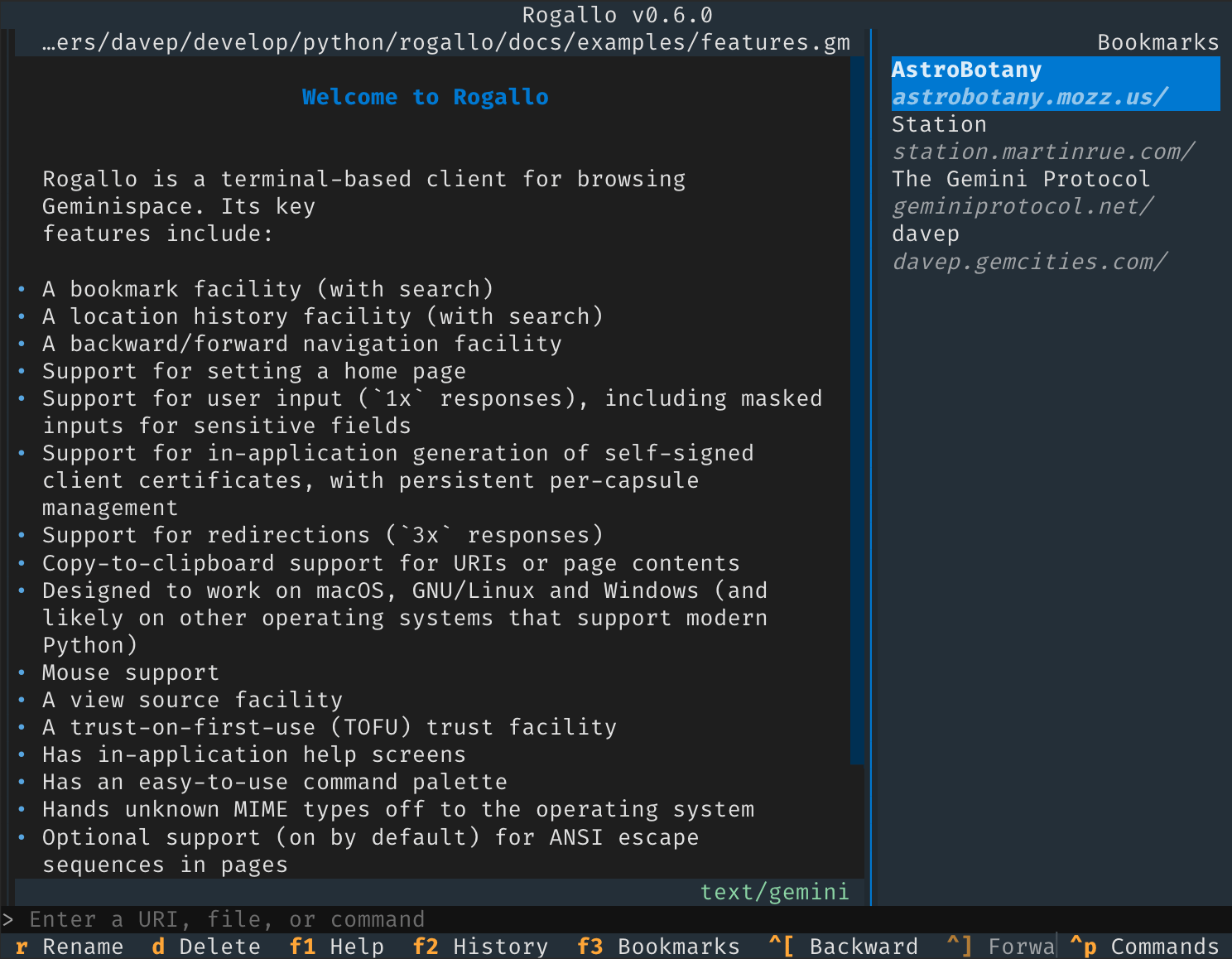 rogallo - A terminal client for browsing the Gemini protocol.