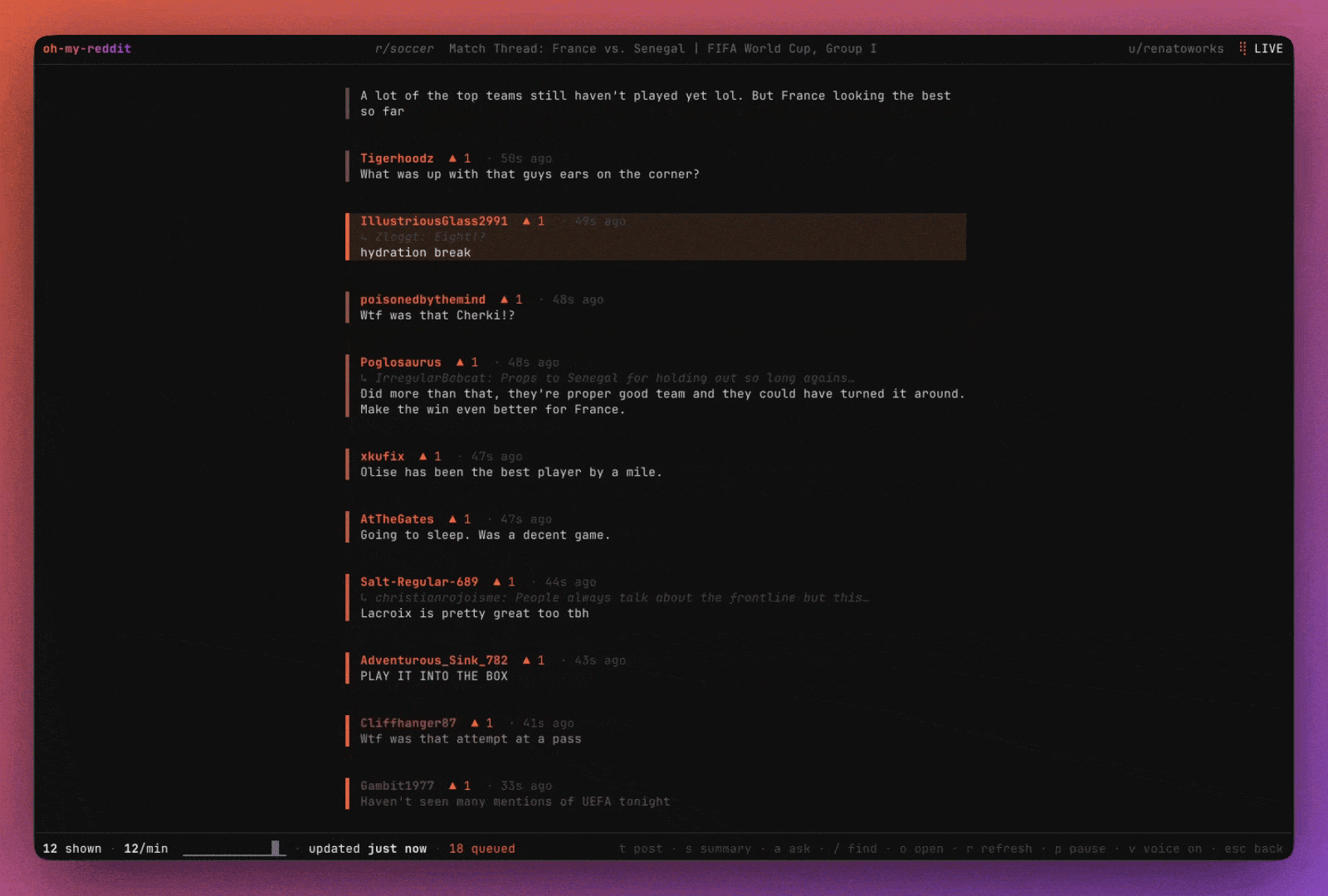 oh-my-reddit - Beautiful Reddit threads, live in your terminal.