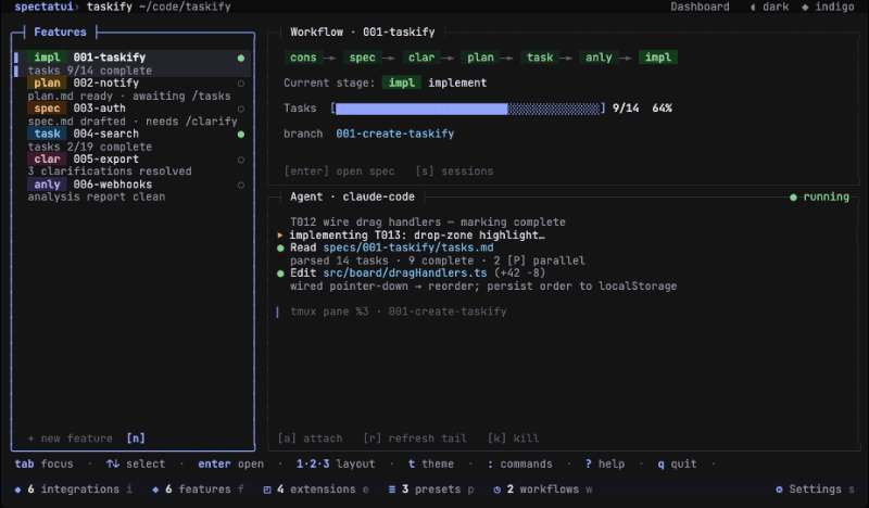 spectatui - A TUI dashboard for Github Spec-Kit.