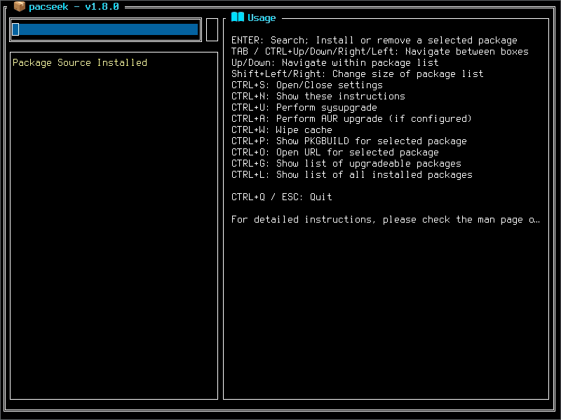 A TUI for searching and installing Arch Linux packages.