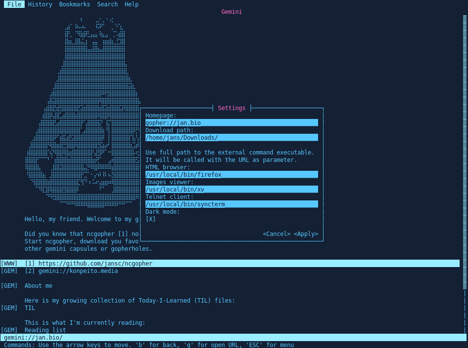 ncgopher - An ncurses Gopher and Gemini client for the modern internet.