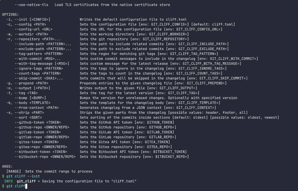 git-cliff - Changelog generator for git repositories.