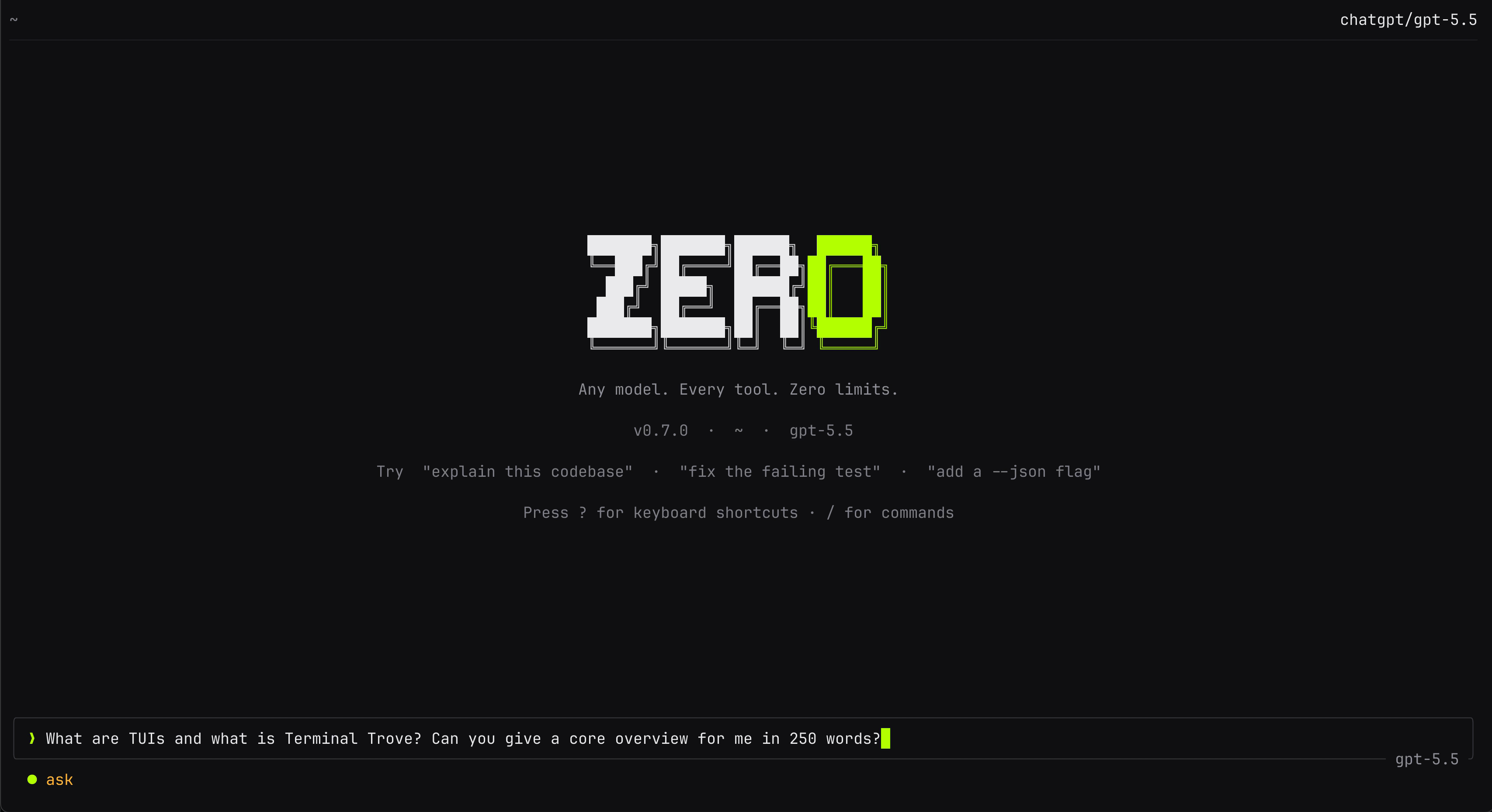 Zero - Open-source Go coding agent for the terminal, 25+ providers