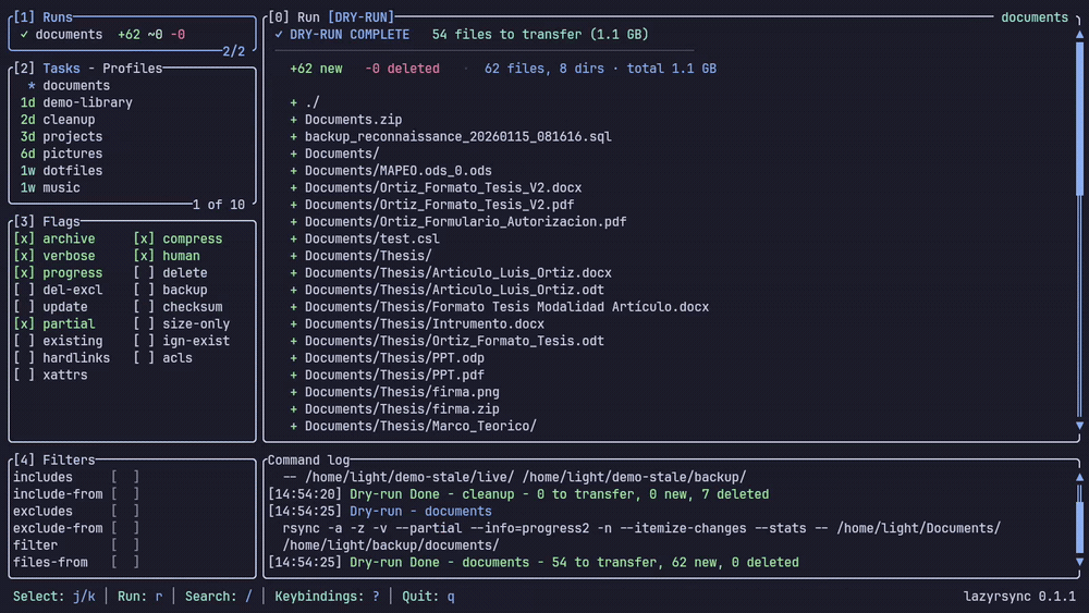 lazyrsync - A friendly TUI for rsync.
