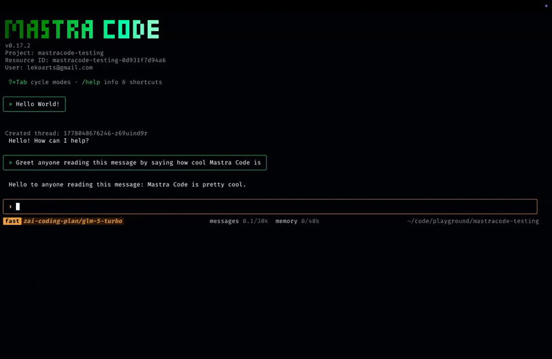 Mastra Code preview