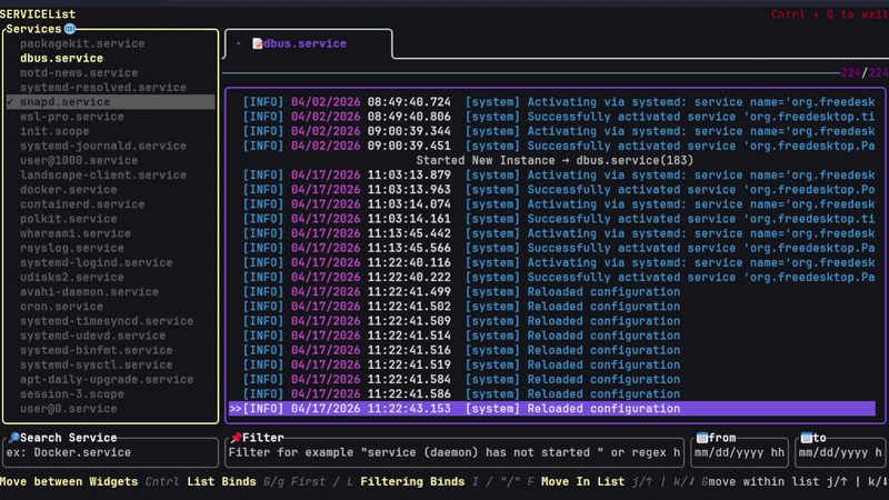 see-tui - A TUI based tool to lookup logs from systemd services.