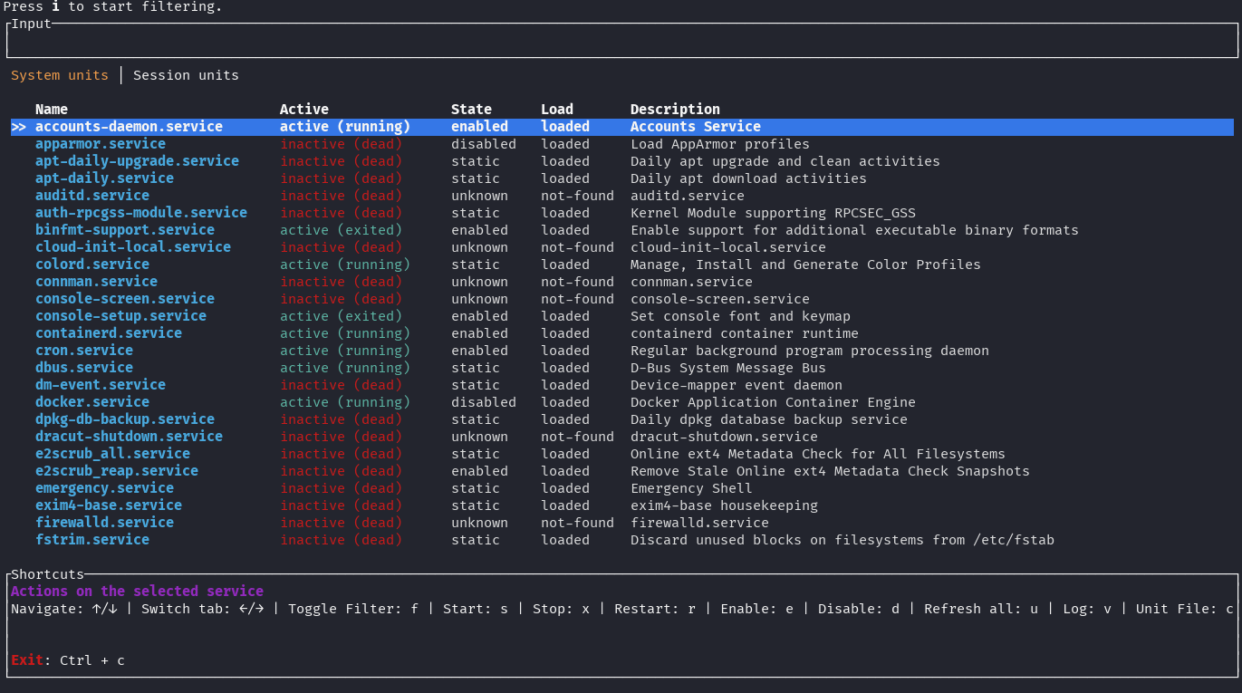 image preview of systemd-manager-tui