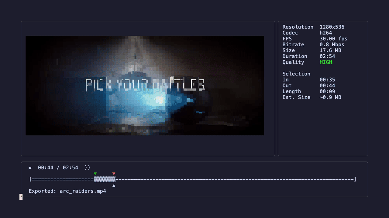 lazycut - A simple terminal UI for video trimming.