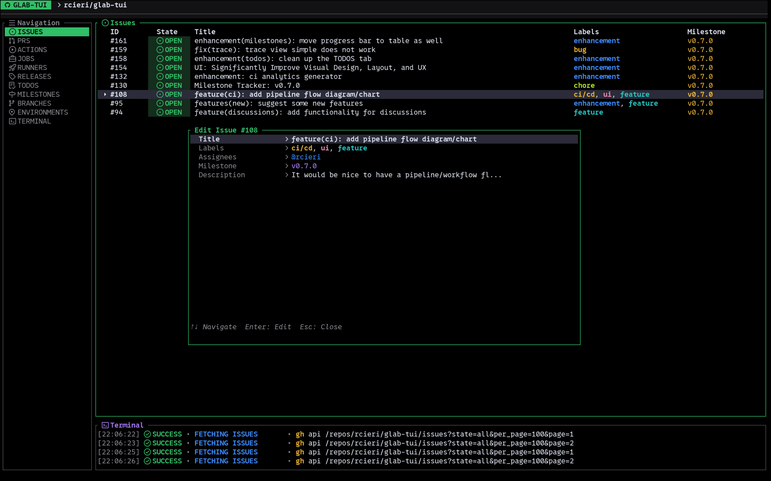 glab-tui - A TUI to manage GitLab and GitHub projects.