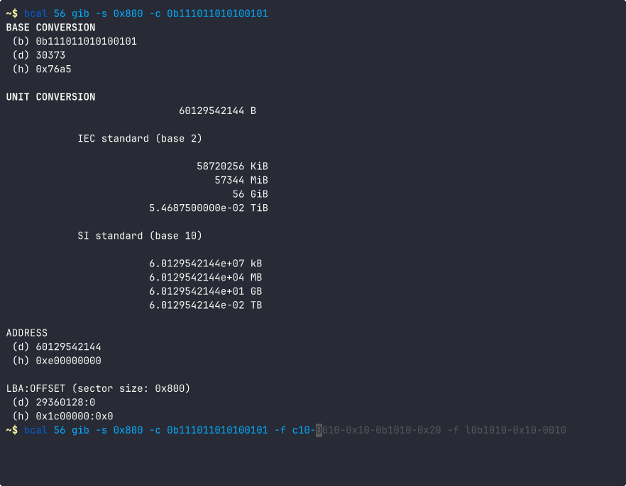 bcal - Bits, bytes and address calculator.