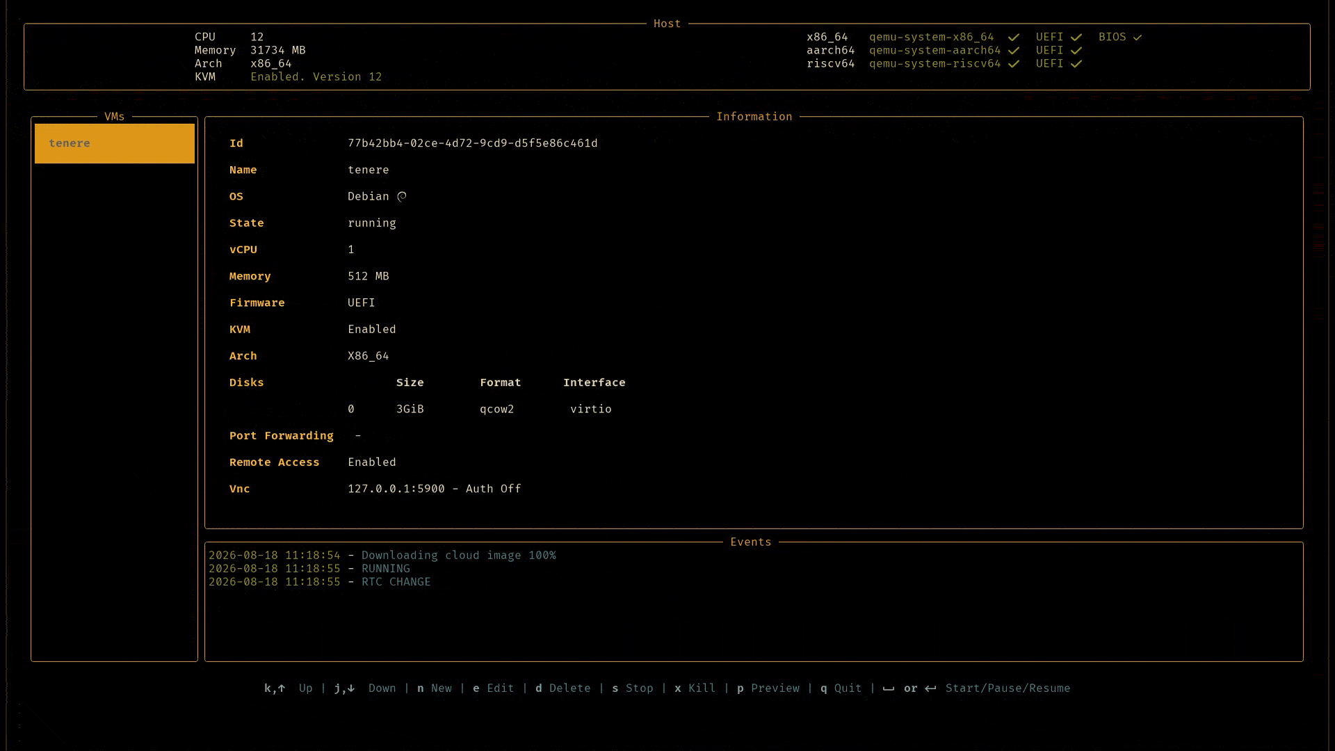 kudu - Easily manage QEMU VMs from a Linux TUI.
