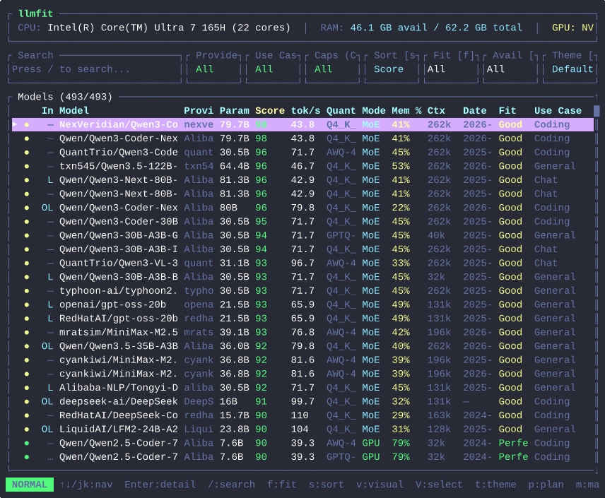 llmfit - A terminal tool that finds what LLM models can run on your system's RAM, CPU, and GPU.