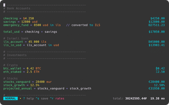 numr - A text calculator for natural language expressions with a vim-style TUI.