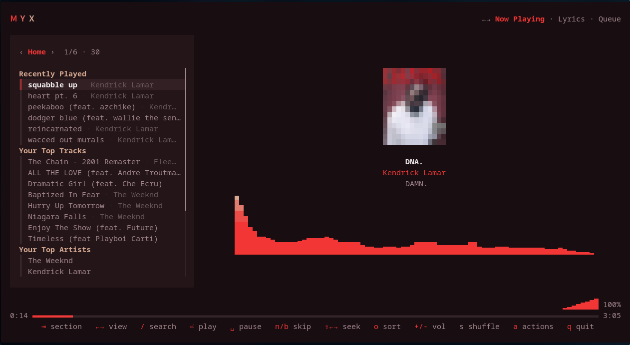 myx - A lean, beautiful terminal Spotify player.