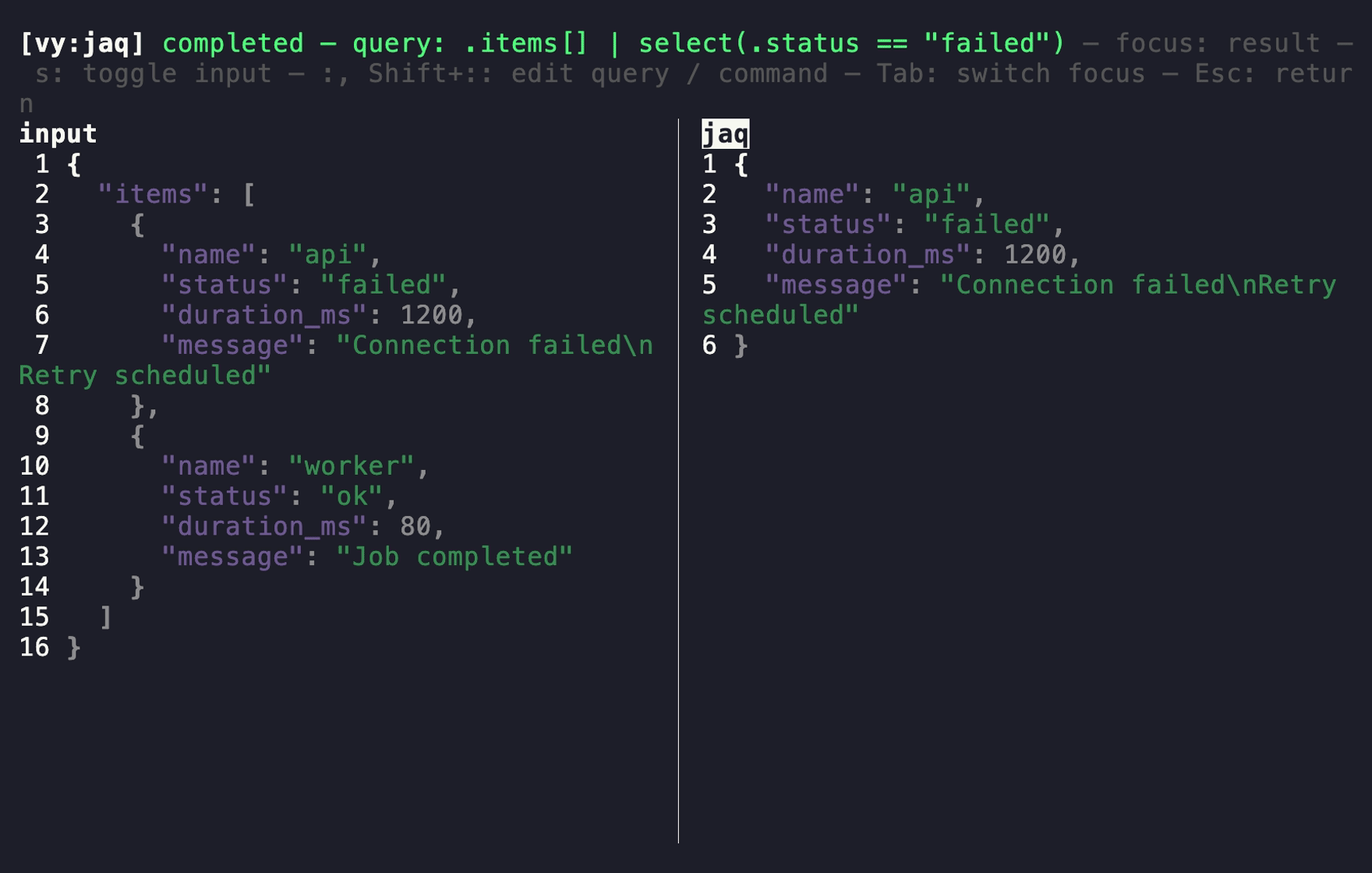 vy - Explore and query JSON and YAML, right in your terminal.