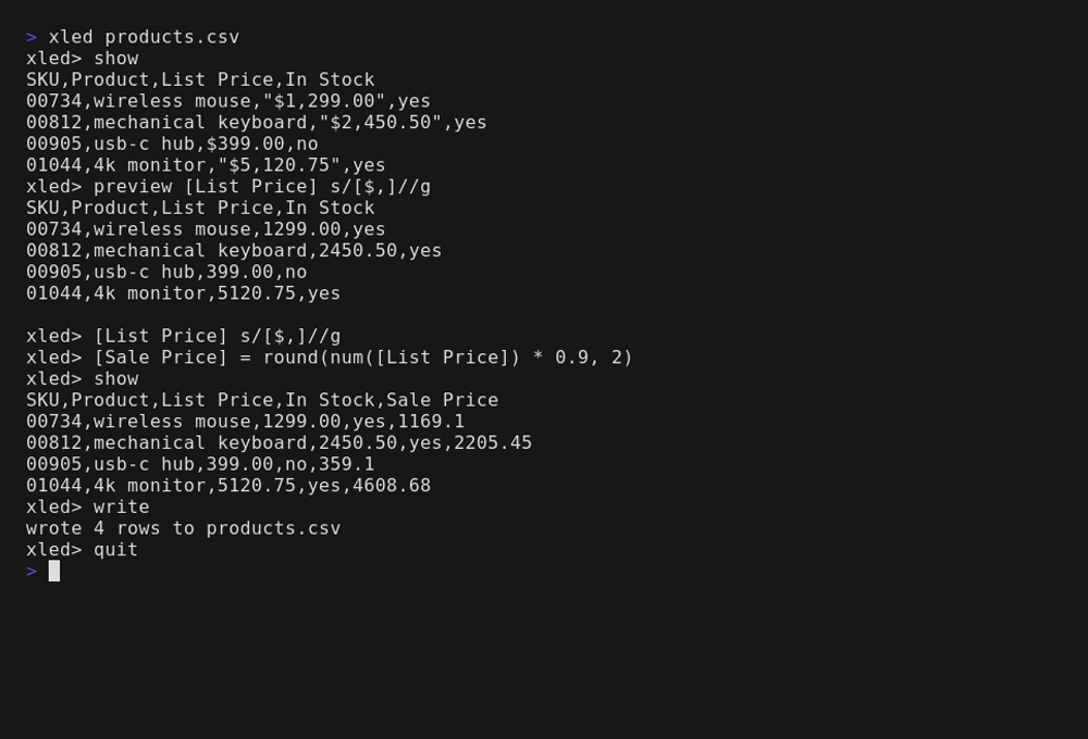 xled - sed and awk for tabular data.