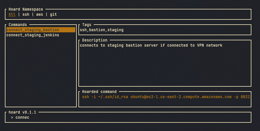 hoard - A CLI command organizer tool to hoard all your precious commands.