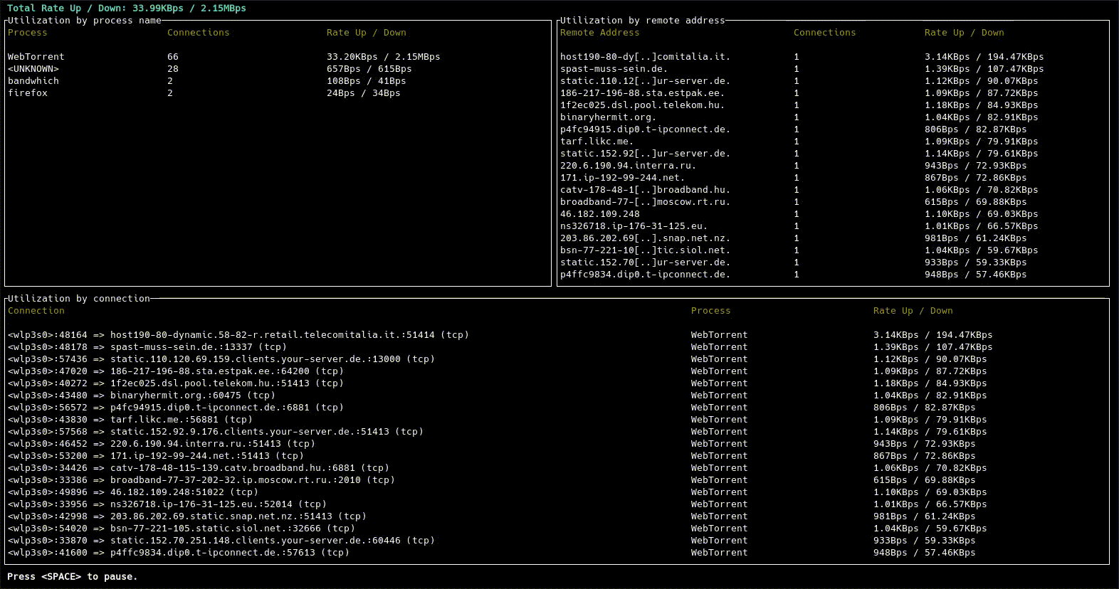 bandwhich - Terminal bandwidth utilization tool
