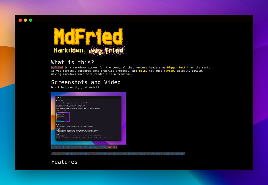 mdfried - A markdown viewer for the terminal that renders images and Big Headers™.