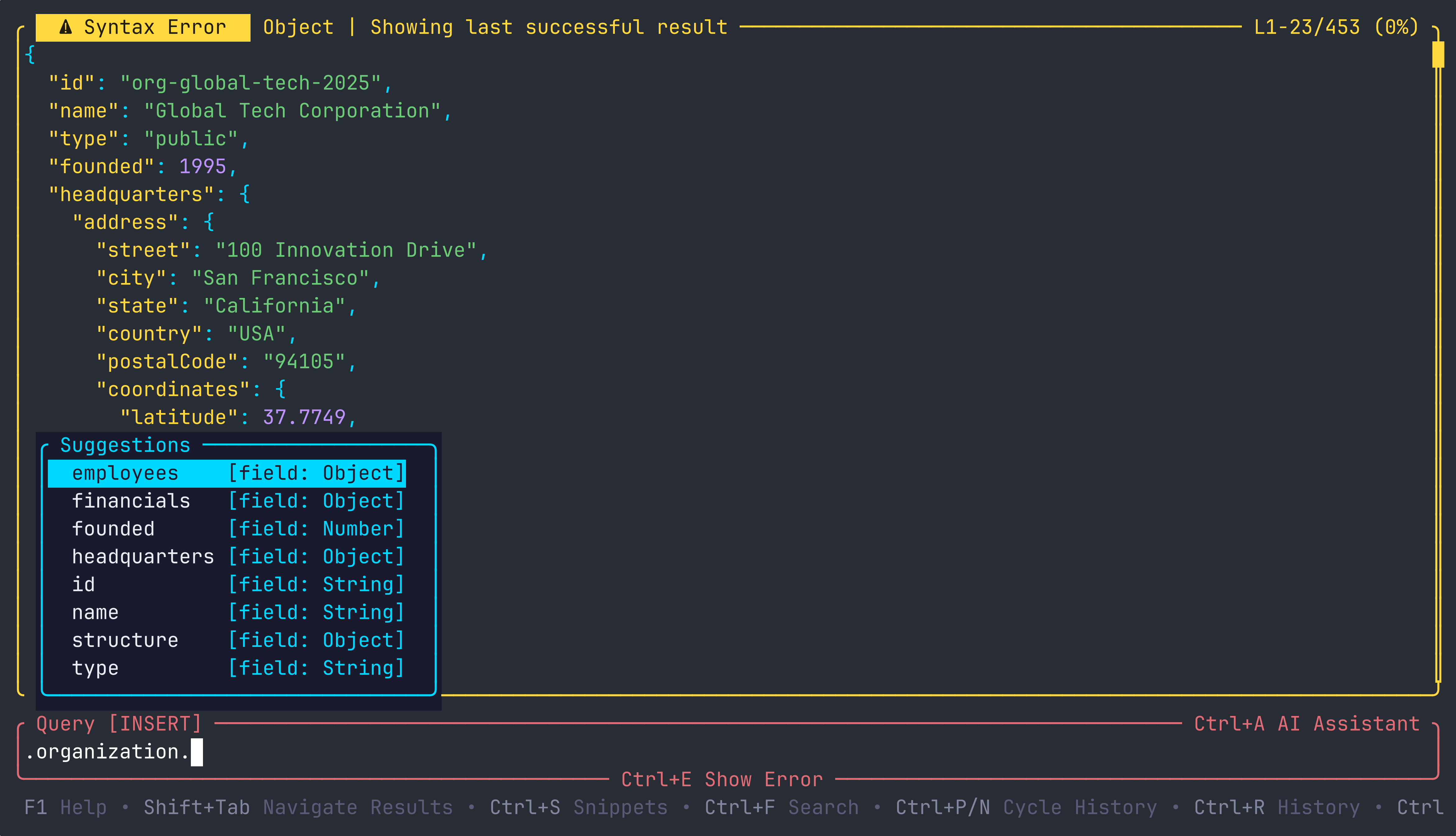 jiq - Interactive JSON query tool with real-time output and AI assistance.