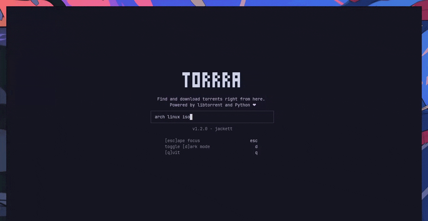 torra - Find and download torrents without leaving your CLI.