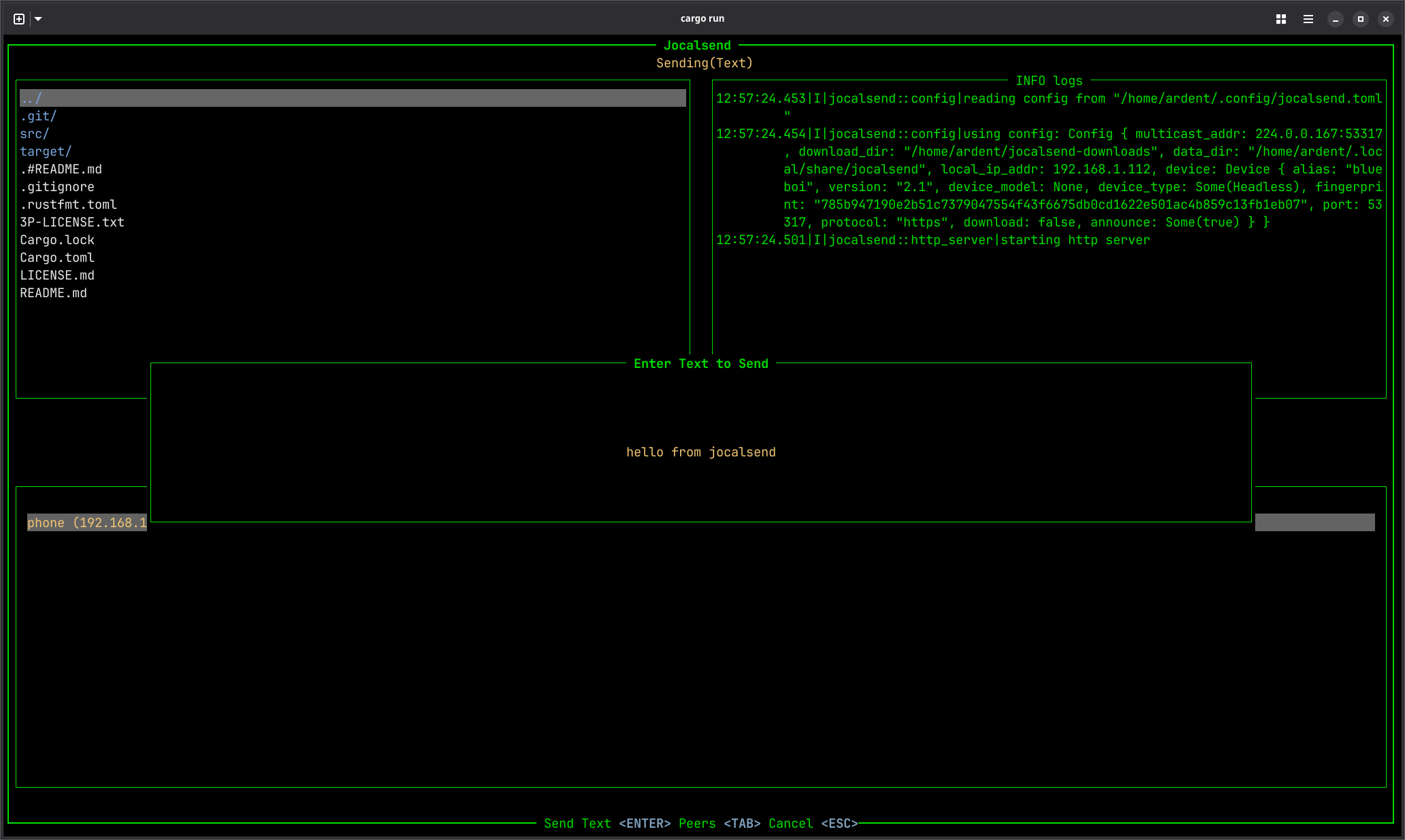 jocalsend - A TUI file-sharing tool based on the LocalSend protocol.