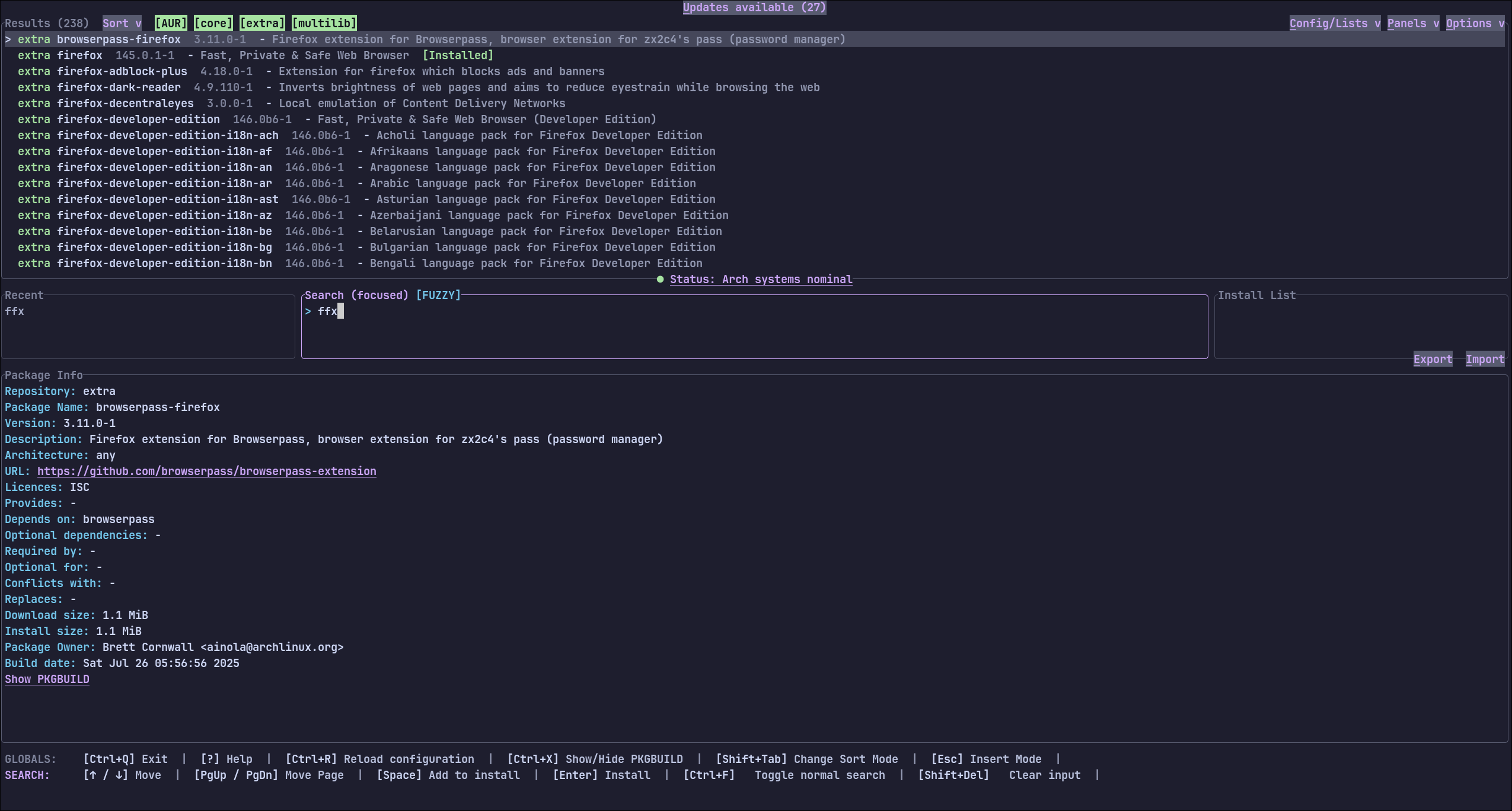 pacsea - Fast TUI for searching, inspecting, and queueing pacman/AUR packages.