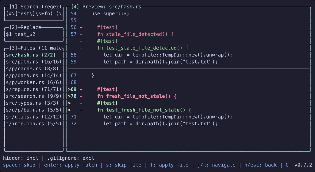 swpui - A minimal utility to preview search-and-replacement of text.