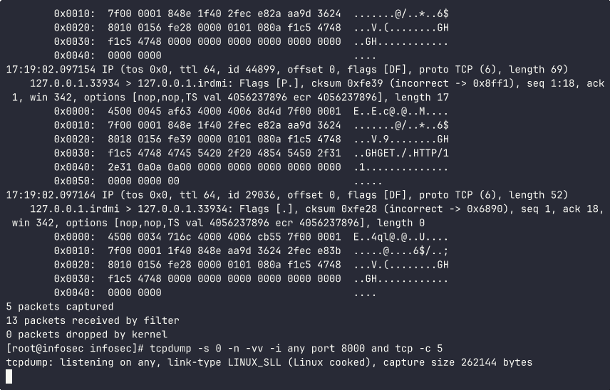 tcpdump - A command-line network traffic analyzer.