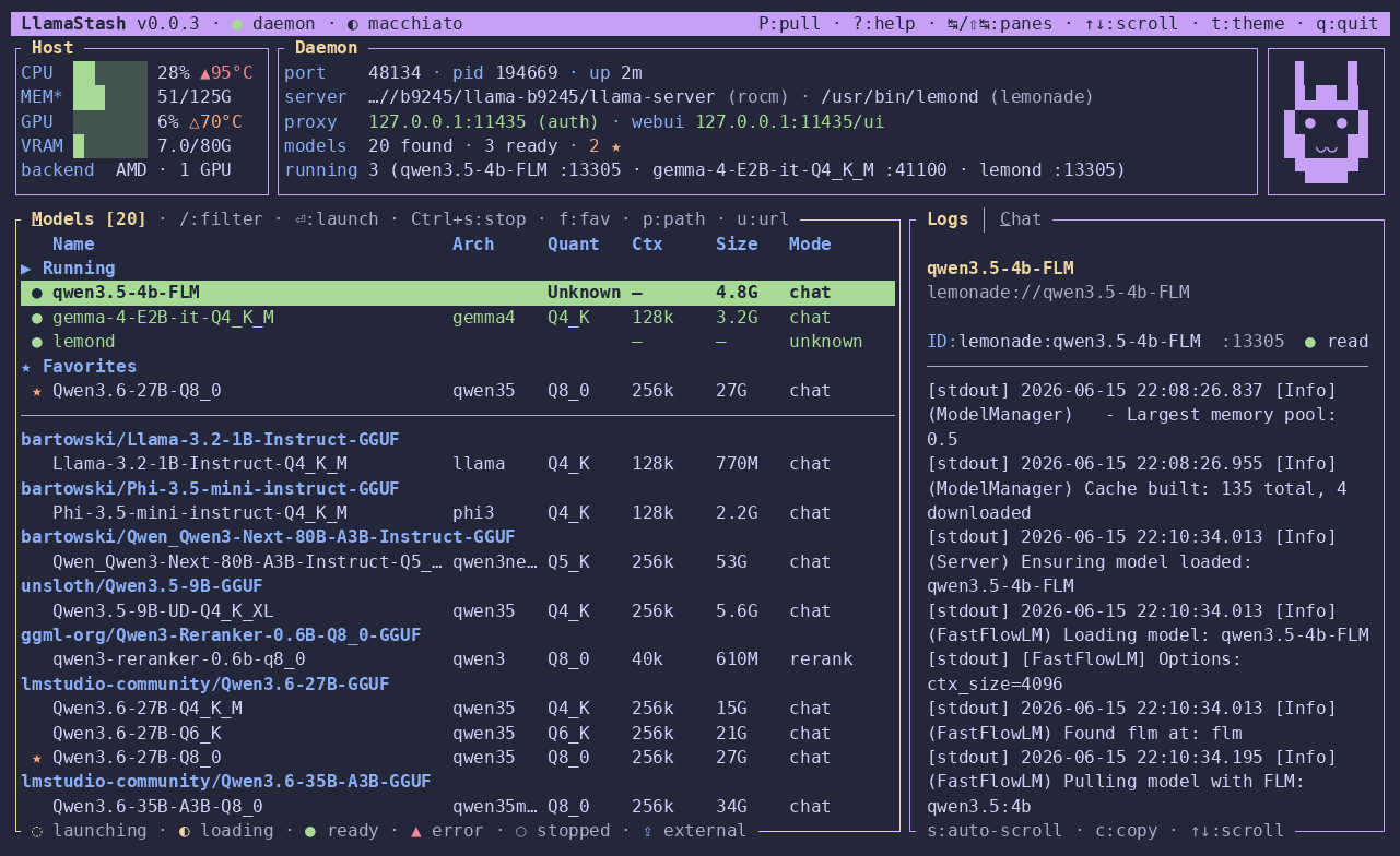 llamastash - A zero-overhead, terminal-native local-LLM manager.