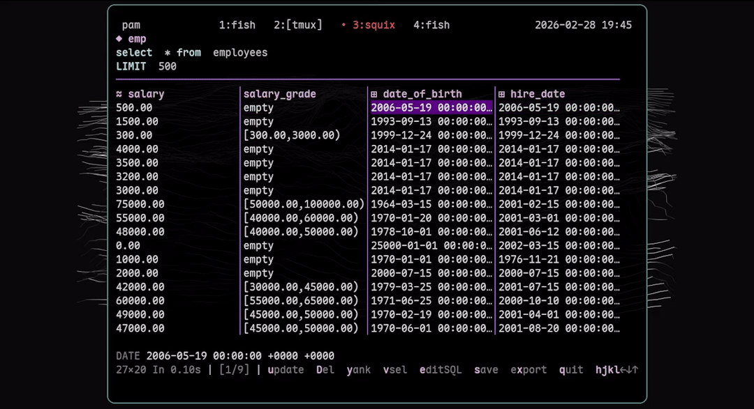 squix - A minimal CLI tool for managing and executing SQL queries with a TUI.