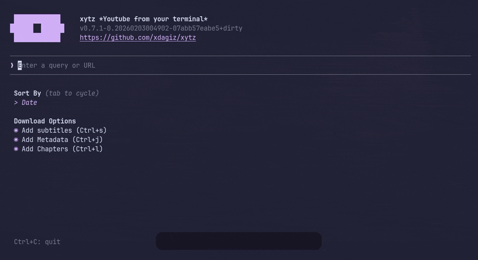 xytz - A YouTube TUI for searching and downloading videos from YouTube and other sites.