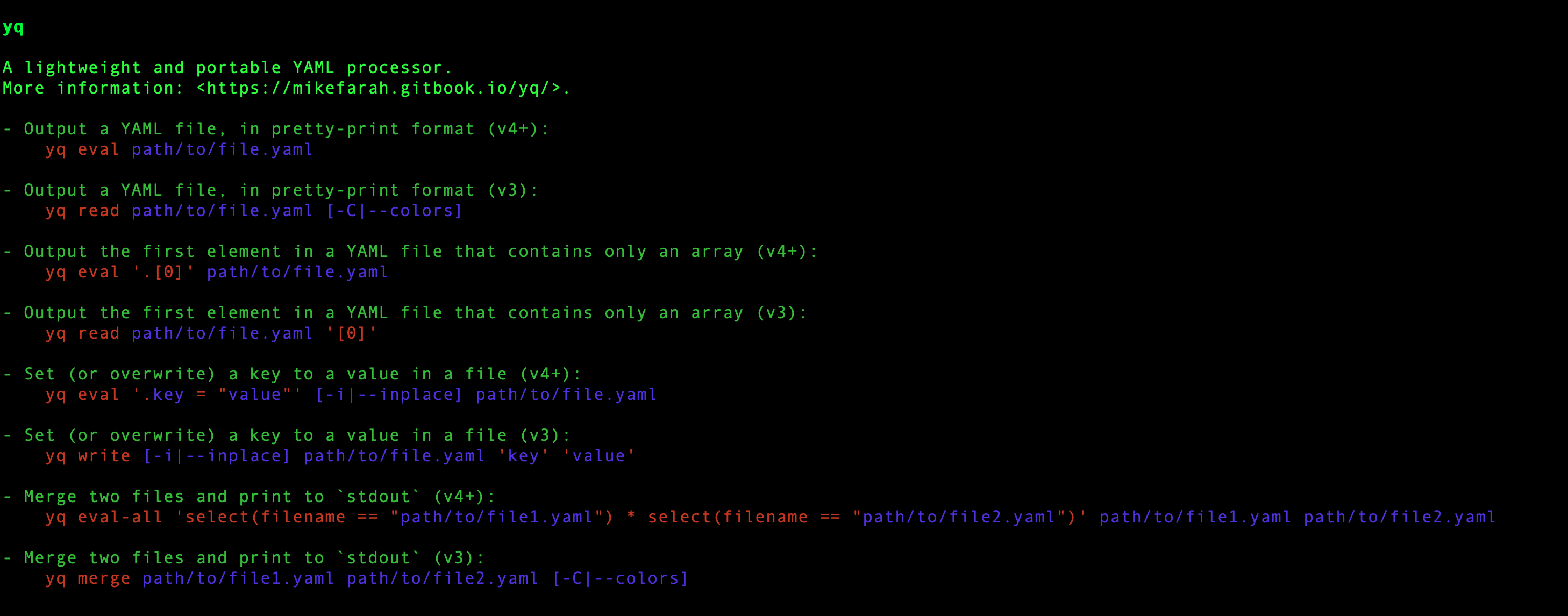 yq - A lightweight and portable command-line YAML, JSON, INI and XML processor.
