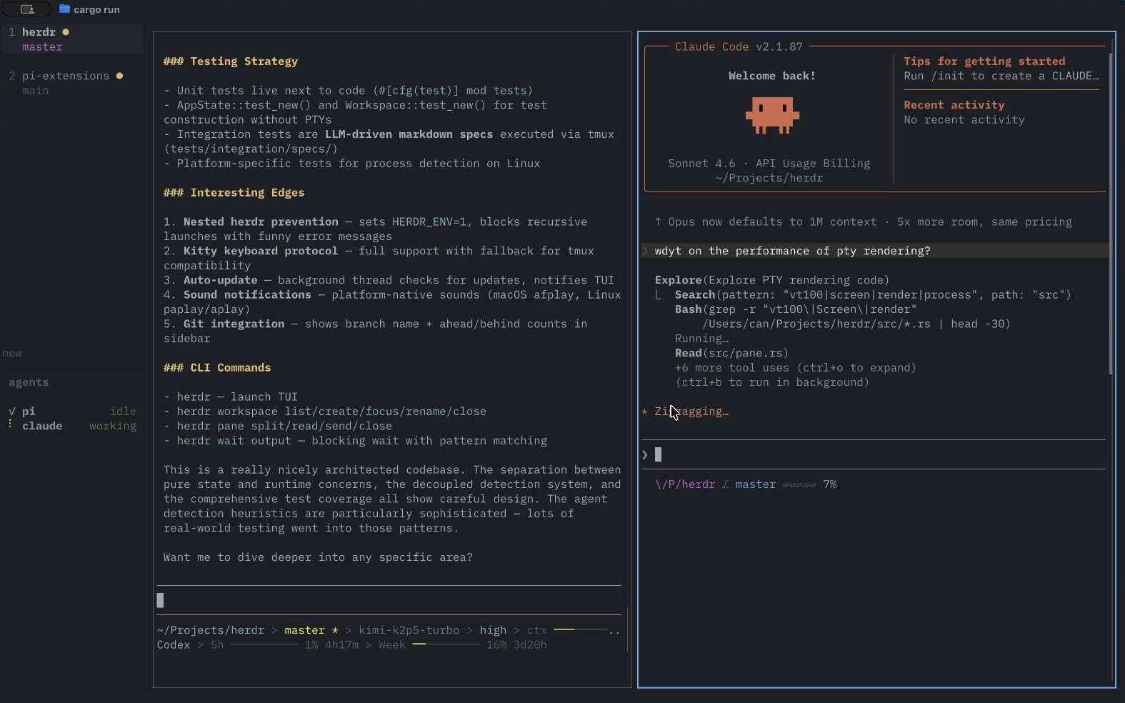 herdr - A tmux-like and agent-aware terminal multiplexer.