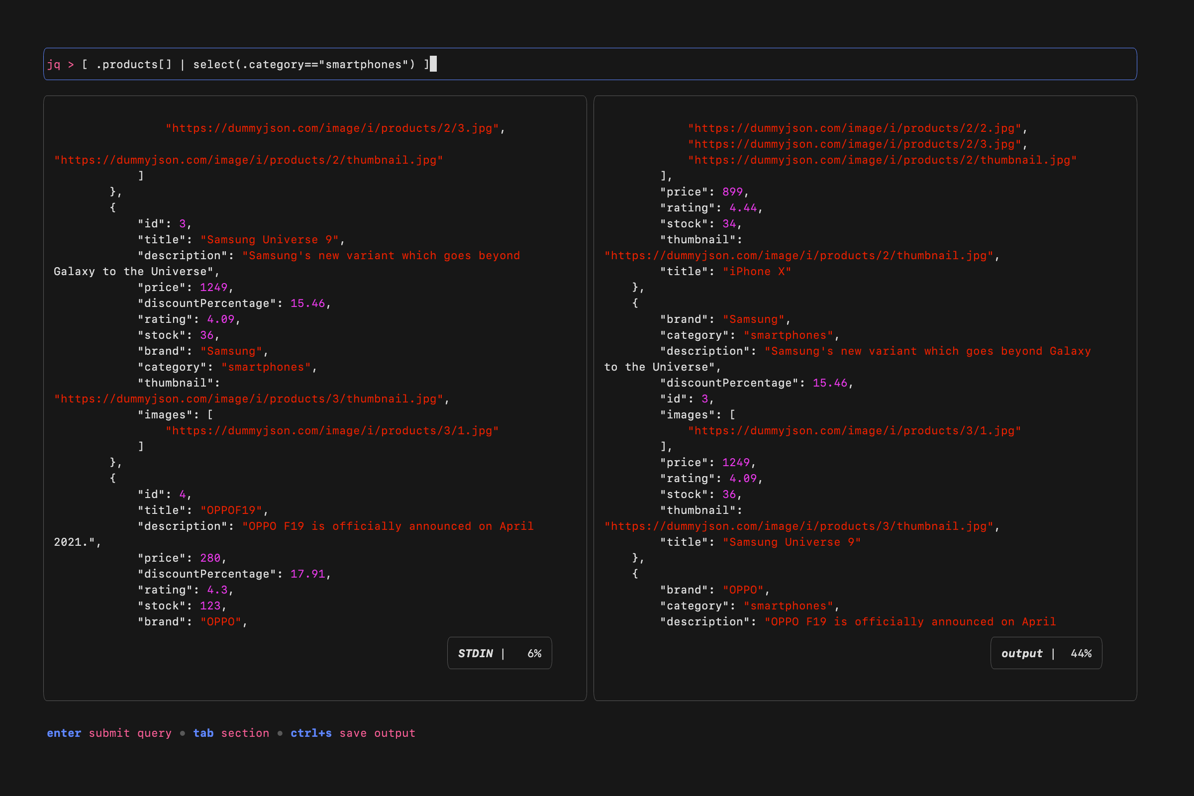 jqp - A TUI playground to experiment with jq.